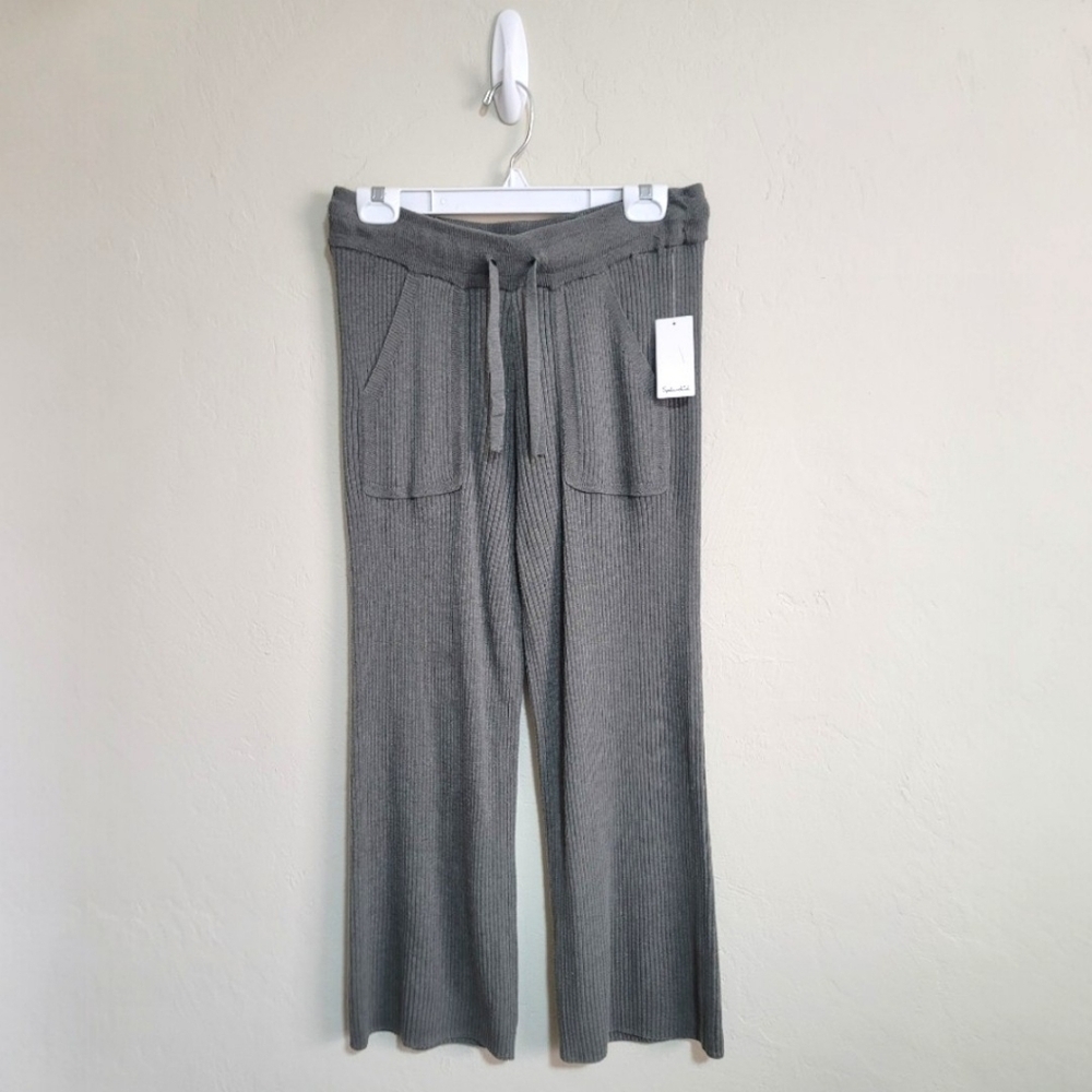 Splendid Rib Wide Leg Crop Pant In Soft Vintage Olive Branch, XL, - Picture 4 of 11